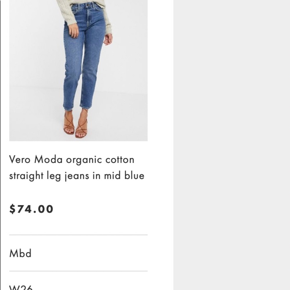 Vero Moda organic cotton straight leg mid blue